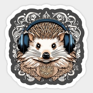 Hedgehog listening to music headphones animal Sticker